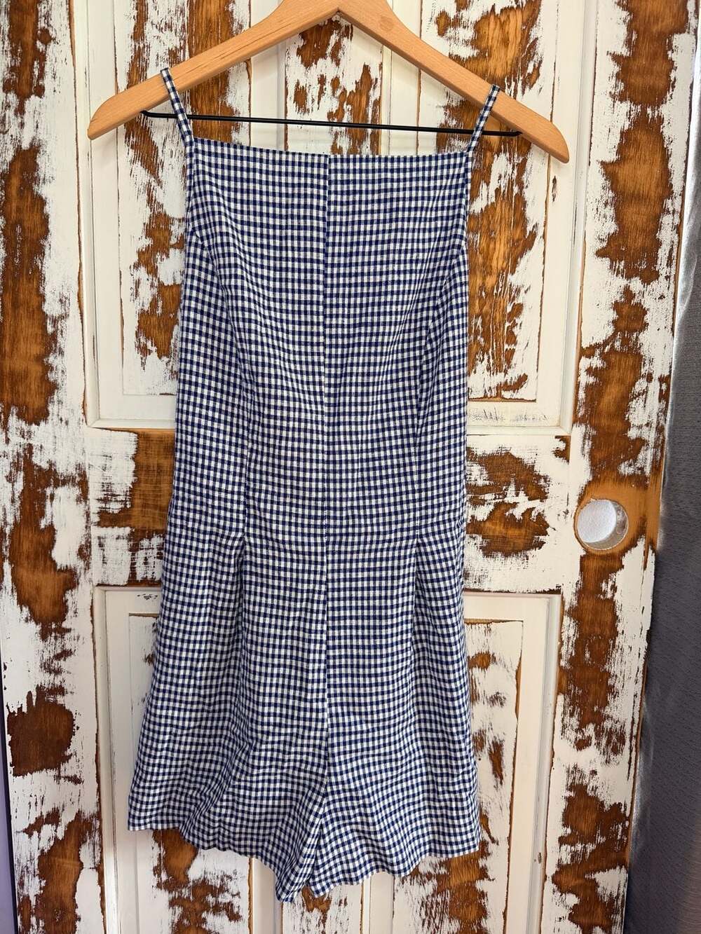 Caroline Constas Blue & White Gingham Linen Blend Romper Size XS Cottagecore